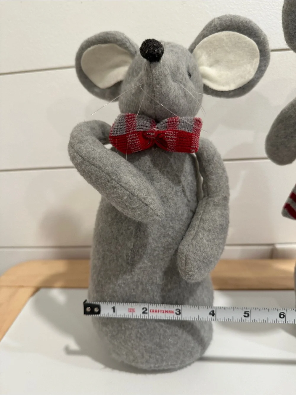 Gray Felt Mouse Pair with Red Accents